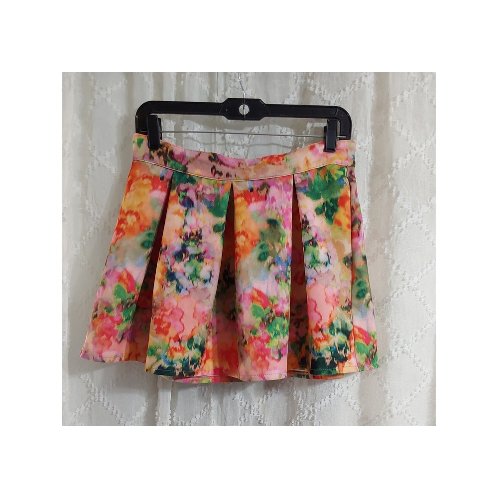 Aeropostale Womens Medium Floral Box Pleat Mini Skirt Multicolor Watercolor Zip
